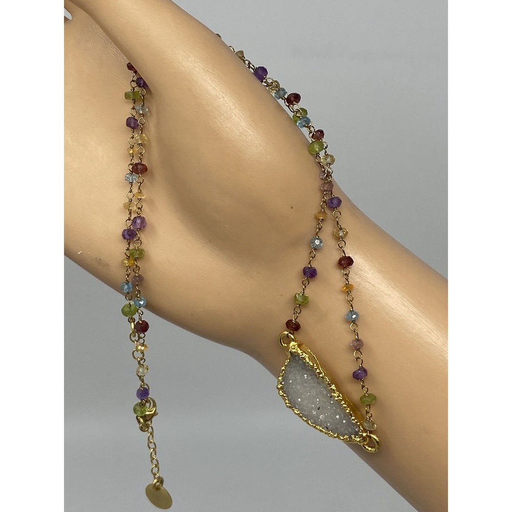 Nina Nguyen Gold Leaf Plated Geode Multicolor Stone Beaded Necklace 20.5in